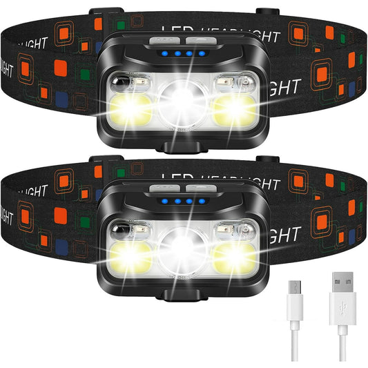 Headlamp Flashlight, OEIKPFN 2-Pack Lumen Ultra-Light Bright LED Rechargeable Headlight with Waterproof Motion Sensor for Outdoor Camping Running Hiking Fishing