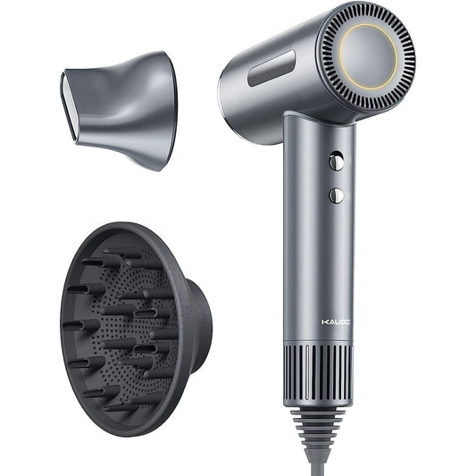 Ionic Hair Dryer, High Speed Blow Dryer with Diffuser & 110,000 RPM Brushless Motor for Fast Drying, Gray