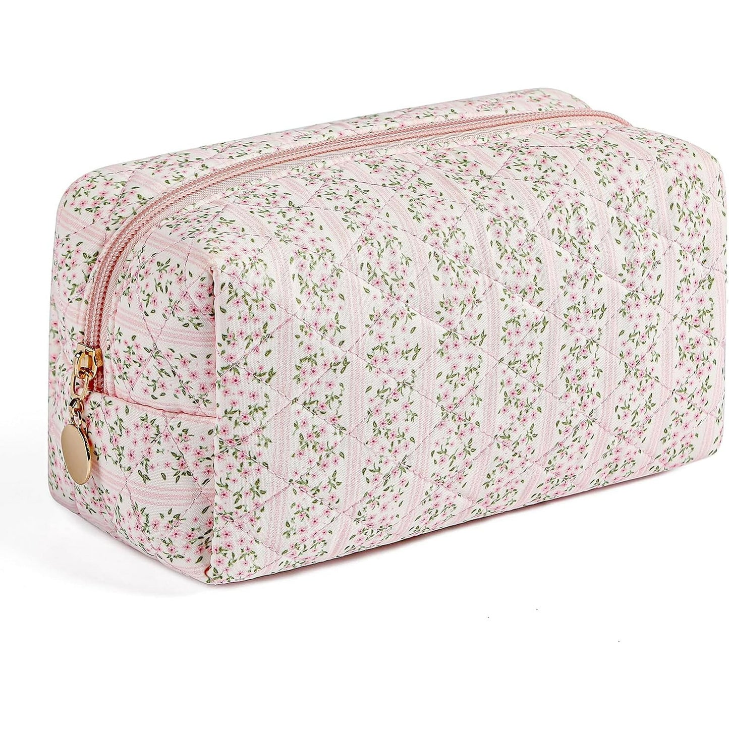 Makeup Bag Travel Cosmetic Bag for Women Girls, Zipper Make Up Pouch, Floral Flowers Toiletry Organizer Makeup, Portable Storage Cosmetic Travel Cloth Bag (Pink)