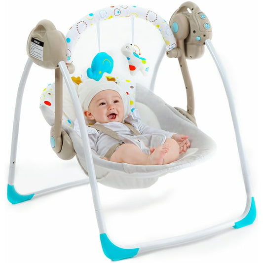 OEIKPFN Baby Swing, Foldable Baby Swing for Infants with Adaptable Speeds, Music, 0-9 Months, Khaki