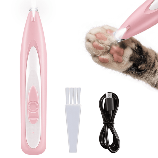 OEIKPFN Low Noise Dog Paw Trimmer with LED Light, 35dB Cordless Electric Pet Paw Grooming Clippers for Paws, Ears, Face, Rump (Pink)