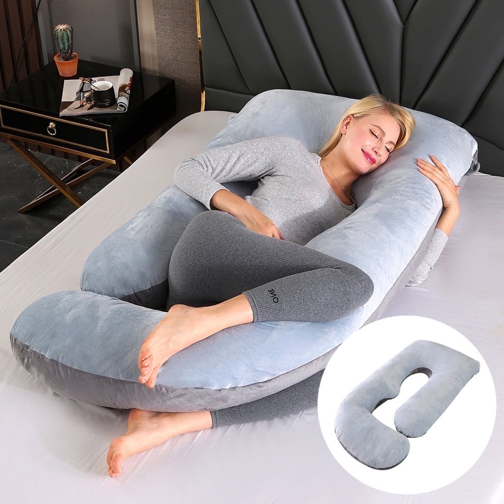 Pregnancy Pillows, U-Shape Full Body Maternity Pillow with Removable Cover for Adults Sleeping, 57 Inch, Grey & Black