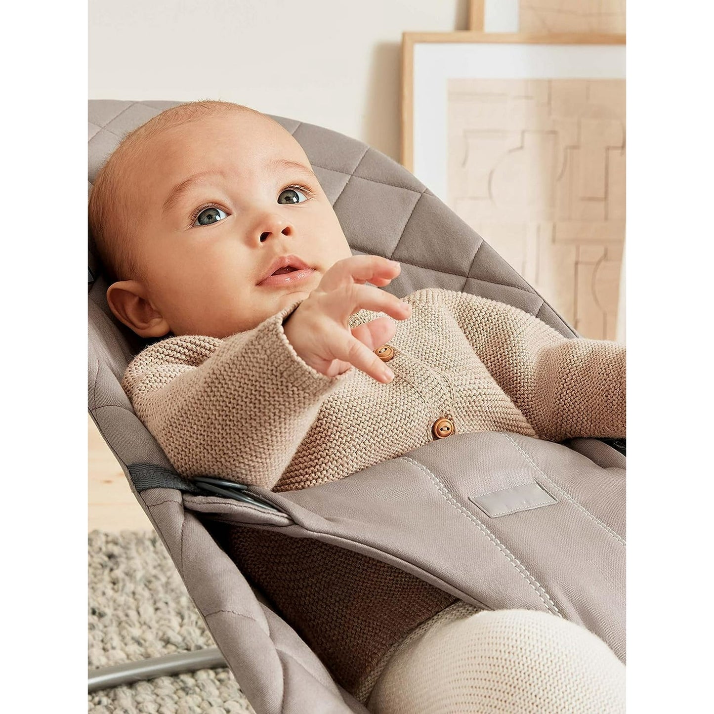 Baby Bouncer, Portable Baby Bouncer Seat, Infant Rocker Chair with 3 Recline Positions for Infants, Light Grey