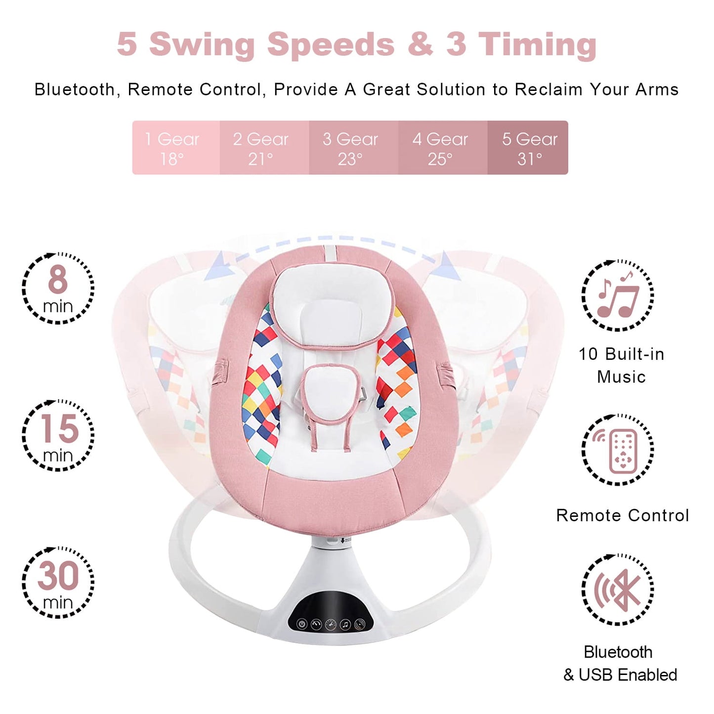 Yadala Baby Swing for Infants, Bluetooth Baby Swing Baby Rocker Chair with Gift Package, Pink