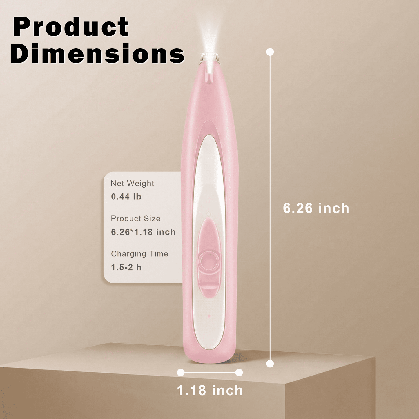 OEIKPFN Low Noise Dog Paw Trimmer with LED Light, 35dB Cordless Electric Pet Paw Grooming Clippers for Paws, Ears, Face, Rump (Pink)