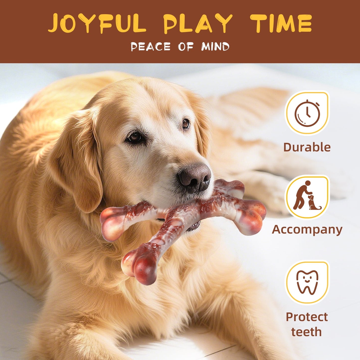 Dog Toys for Aggressive Chewers - 3 Pack Bacon Flavored Indestructible Dog Toy, Big Tough Chew Bone for Medium Large Breed 25-80lbs to Keep Them Busy, Happy Dog Gift (Brown)
