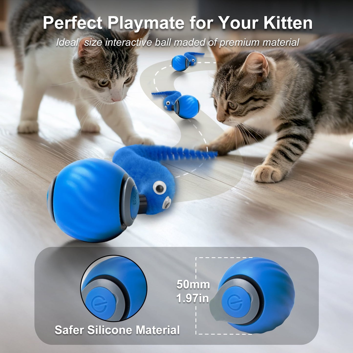 OEIKPFN Cat Toys for Indoor Cat Toy Smart Interactive Cat Toy Ball Rechargeable Two Speed Adjustment for Bored Indoor, Blue