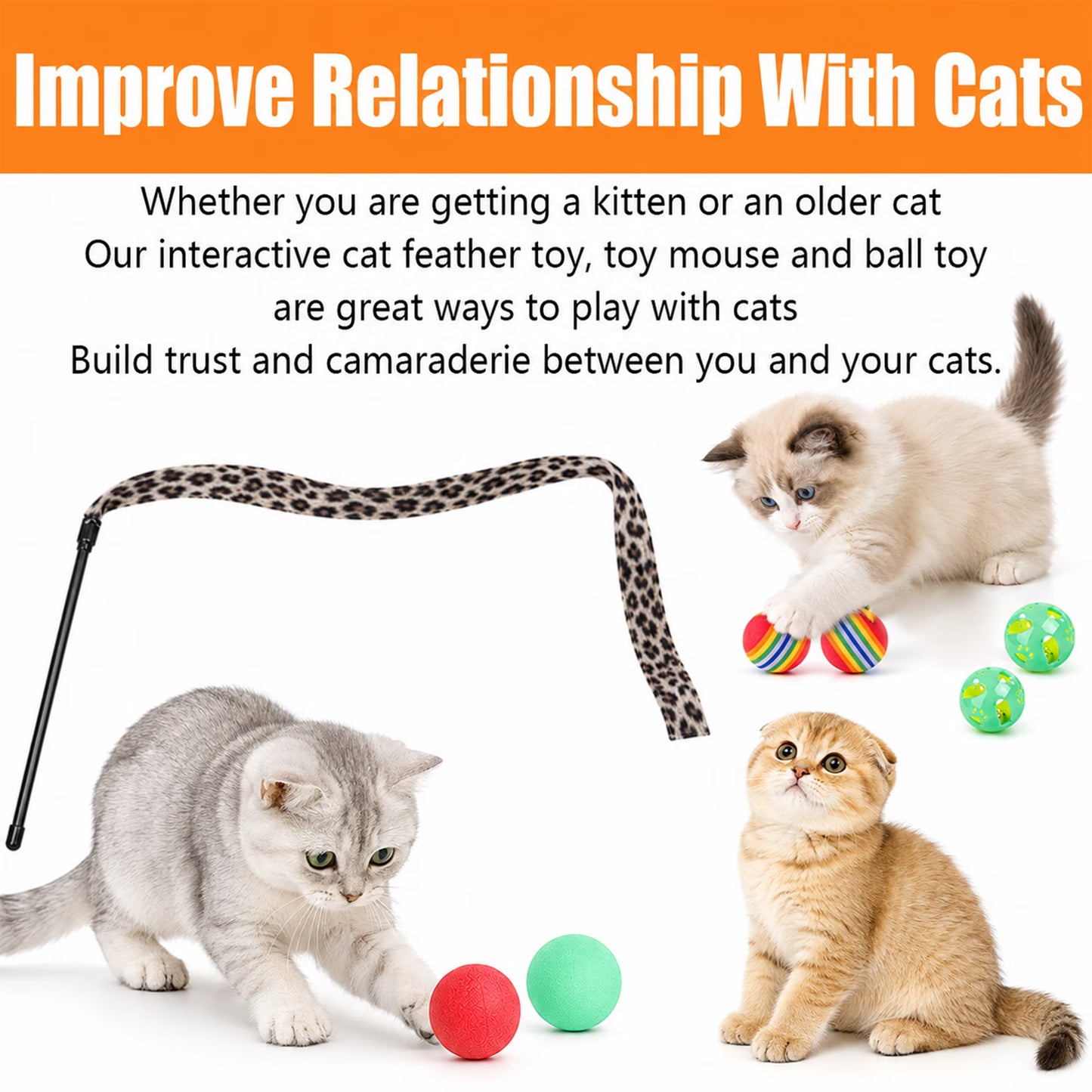 OEIKPFN 24Pcs Cat Toys Kitten Toys, Interactive Kitty Toys with Collapsible Cat Tunnels Tent, Cat Wand Catnip Feather Teaser