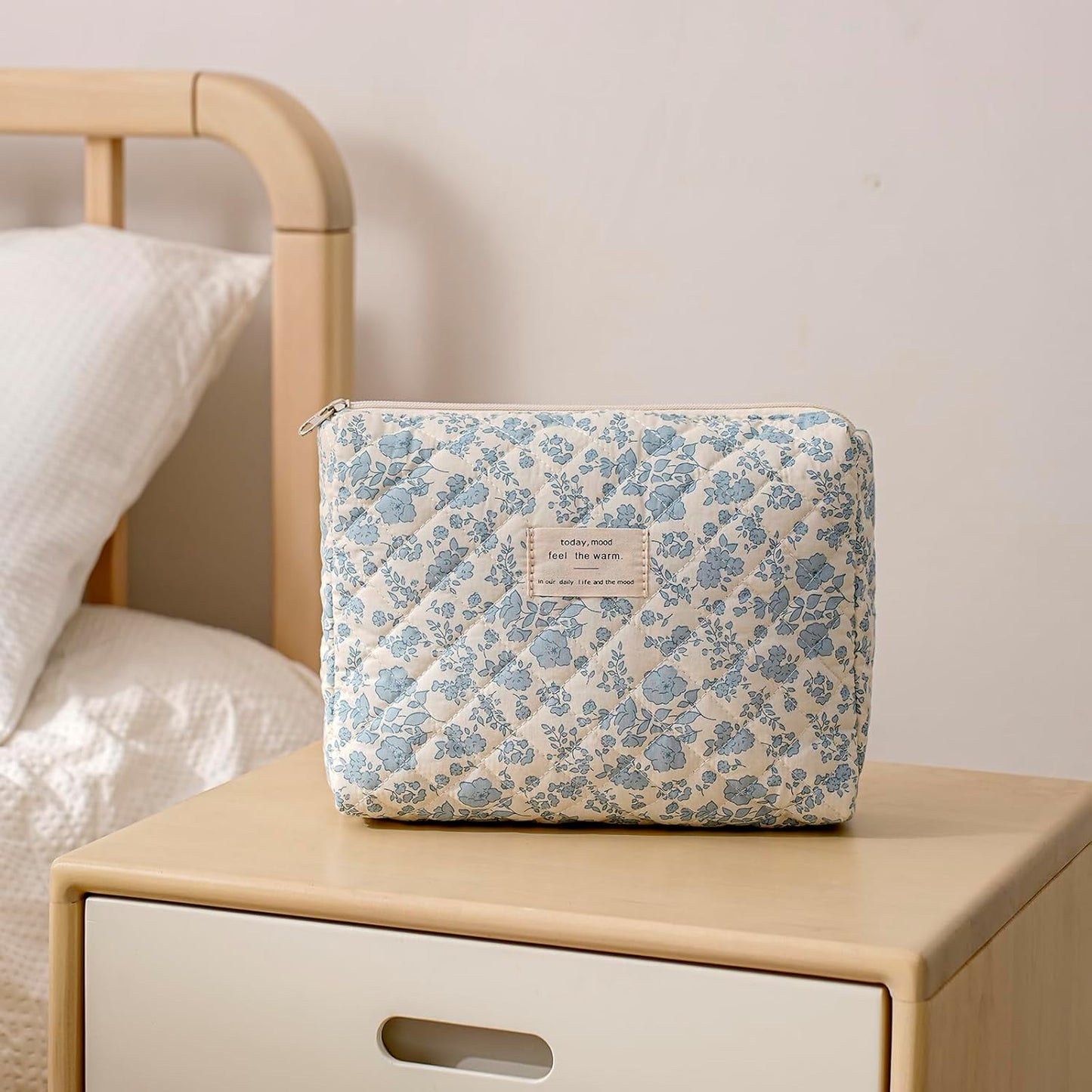3PCS Large Travel Quilted Makeup Bag for Women, Floral Cotton Cosmetic Bag, Coquette Aesthetic Floral Toiletry Organizer Bag