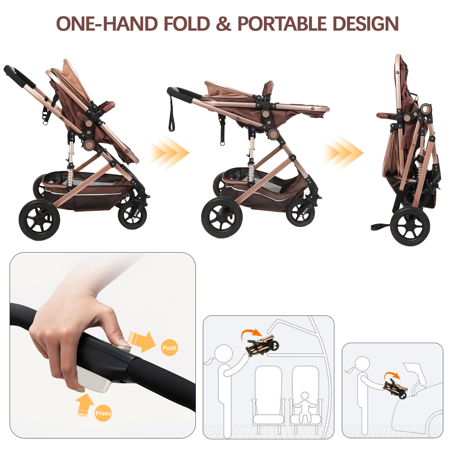OEIKPFN Baby Stroller, Foldable Baby Stroller Reversible Bassinet, Travel Stroller for Newborn, Khaki