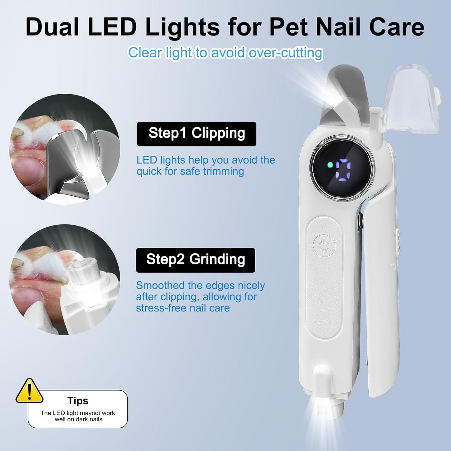 OEIKPFN 2-in-1 Dog Nail Clippers and Grinder, Electric Nail Trimmer for Large Medium Small Dogs & Cats with Splash Guard & LED Lights, Usb Rechargeable, Safe & Painless