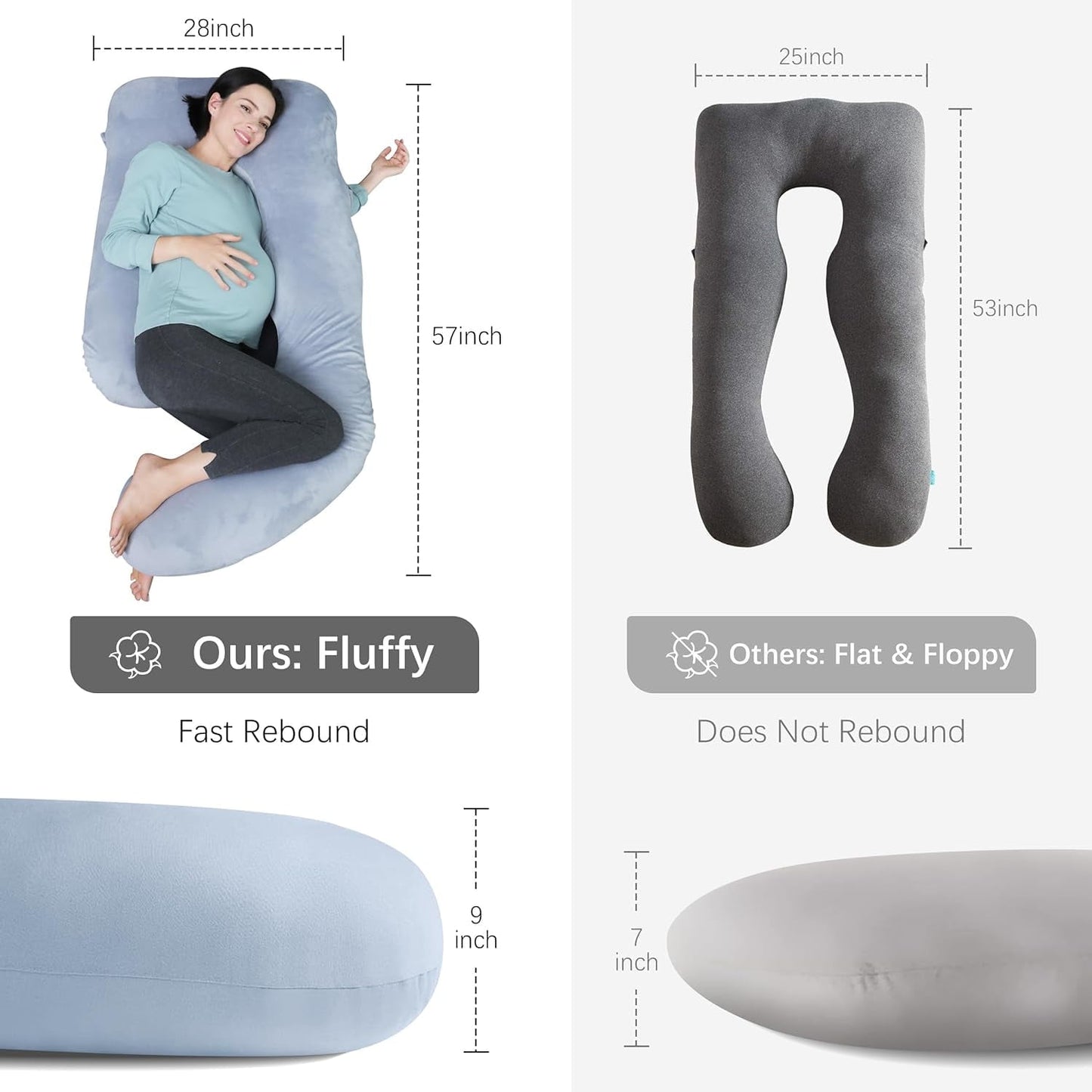 Pregnancy Pillows, U-Shape Full Body Maternity Pillow with Removable Cover for Adults Sleeping, 57 Inch, Grey & Black