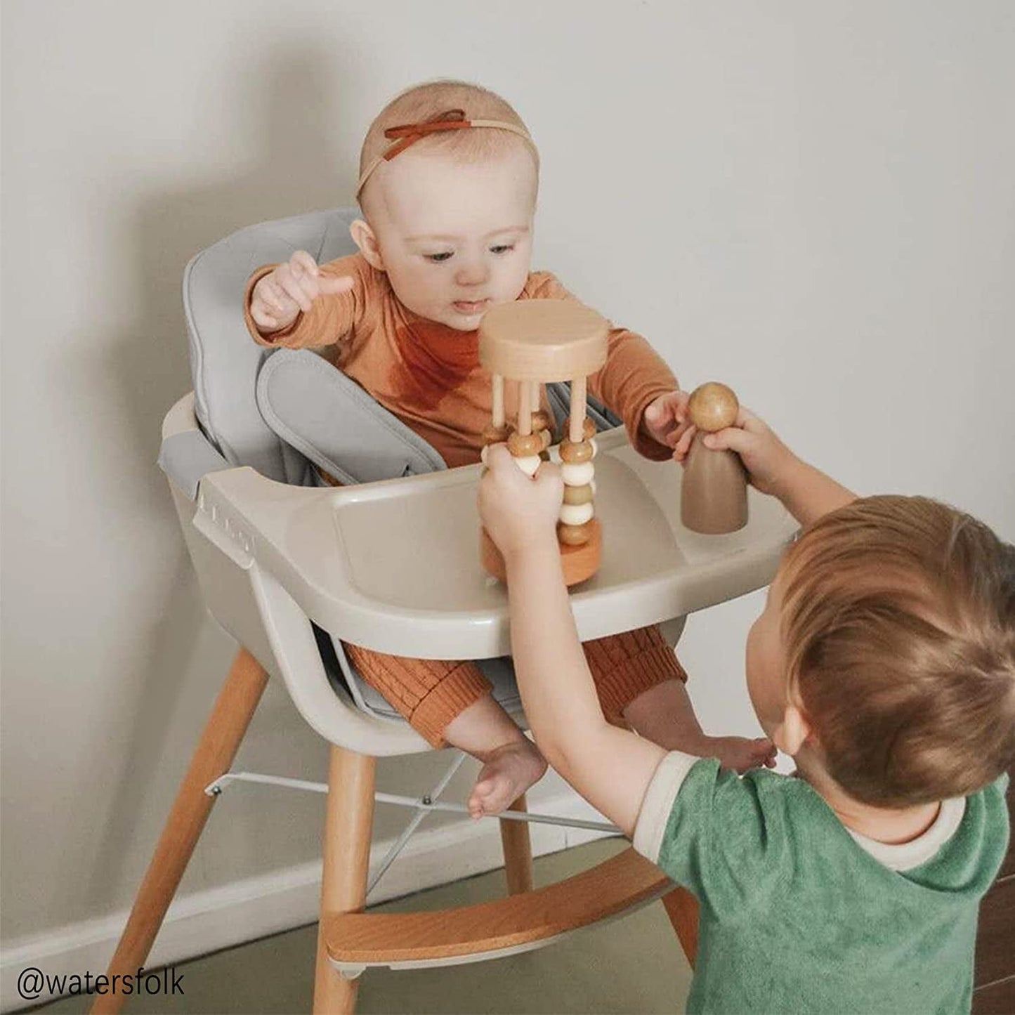 High Chair, 3-in-1 Convertible Wooden High Chair with Adjustable Legs & Removable Tray, Gray