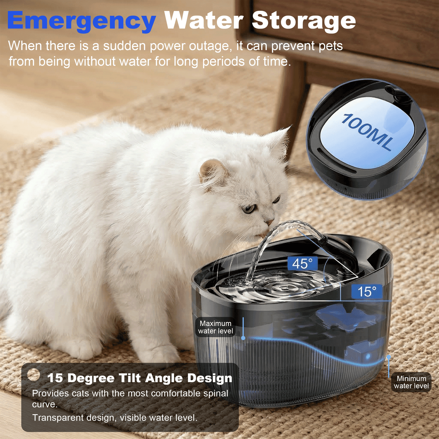 Cat Water Fountain, 75oz/2.2L Cat Fountain for Drinking with Faucet, OEIKPFN Pump & Filter, Automatic Pet Water Fountain Bowl & Dispenser with Replacement Filters