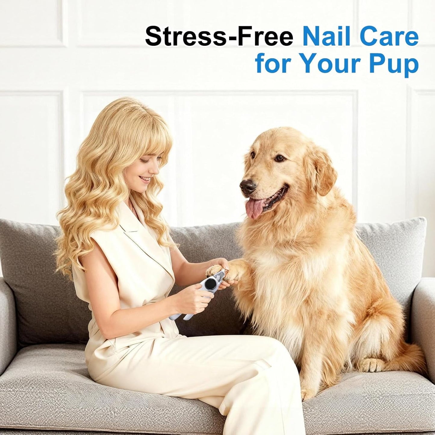 OEIKPFN 2-in-1 Dog Nail Clippers and Grinder, Electric Nail Trimmer for Large Medium Small Dogs & Cats with Splash Guard & LED Lights, Usb Rechargeable, Safe & Painless