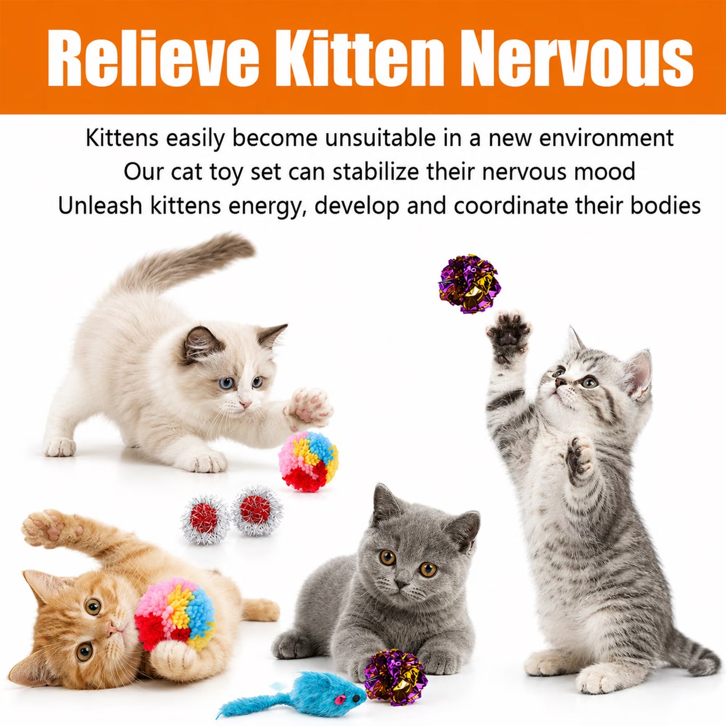 OEIKPFN 24Pcs Cat Toys Kitten Toys, Interactive Kitty Toys with Collapsible Cat Tunnels Tent, Cat Wand Catnip Feather Teaser