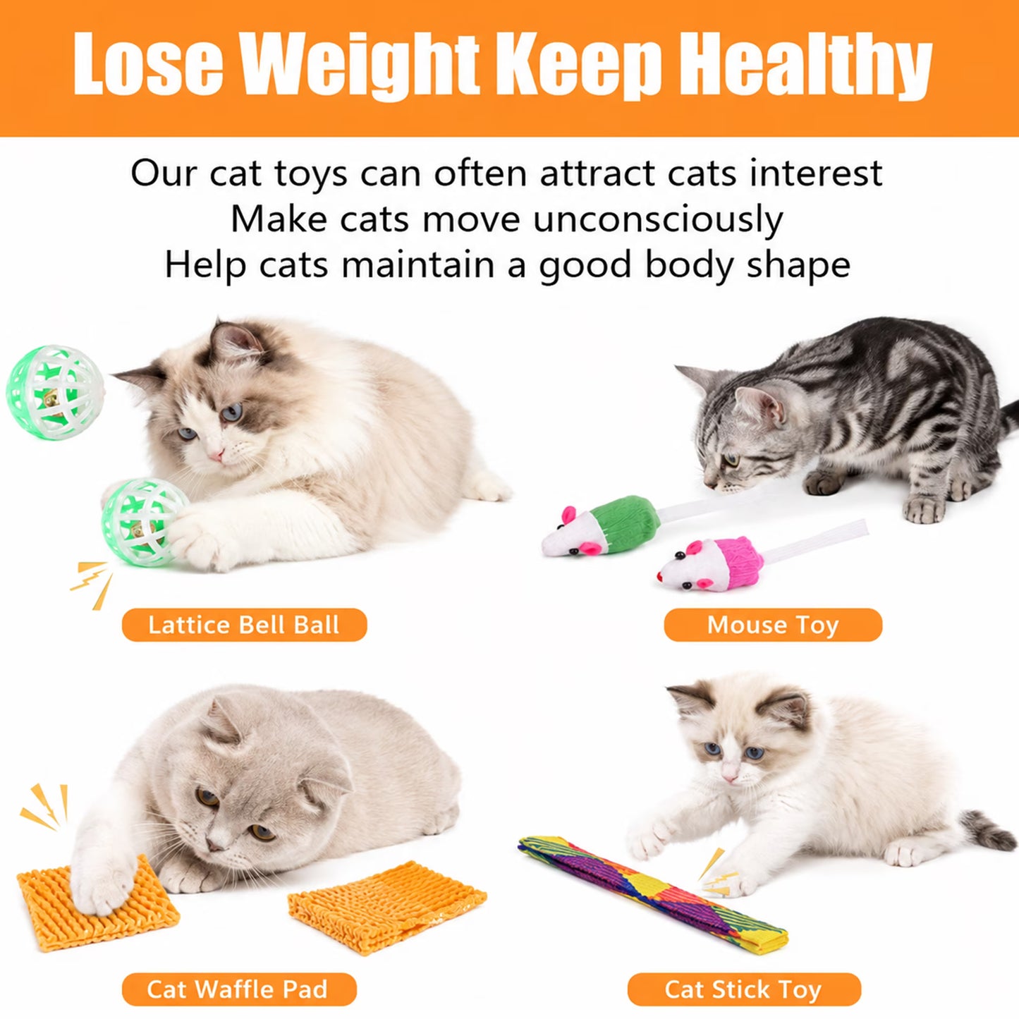 OEIKPFN 24Pcs Cat Toys Kitten Toys, Interactive Kitty Toys with Collapsible Cat Tunnels Tent, Cat Wand Catnip Feather Teaser