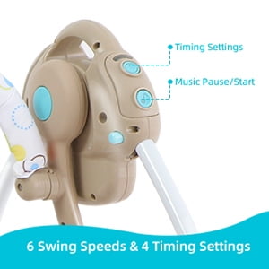 OEIKPFN Baby Swing, Foldable Baby Swing for Infants with Adaptable Speeds, Music, 0-9 Months, Khaki