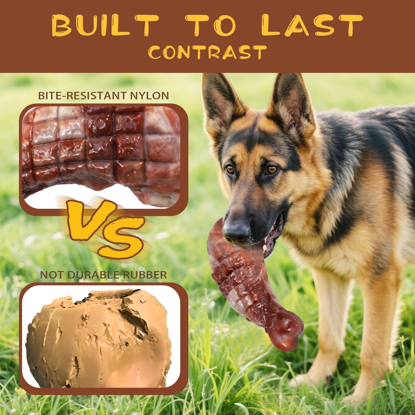 Dog Toys for Aggressive Chewers - 3 Pack Bacon Flavored Indestructible Dog Toy, Big Tough Chew Bone for Medium Large Breed 25-80lbs to Keep Them Busy, Happy Dog Gift (Brown)