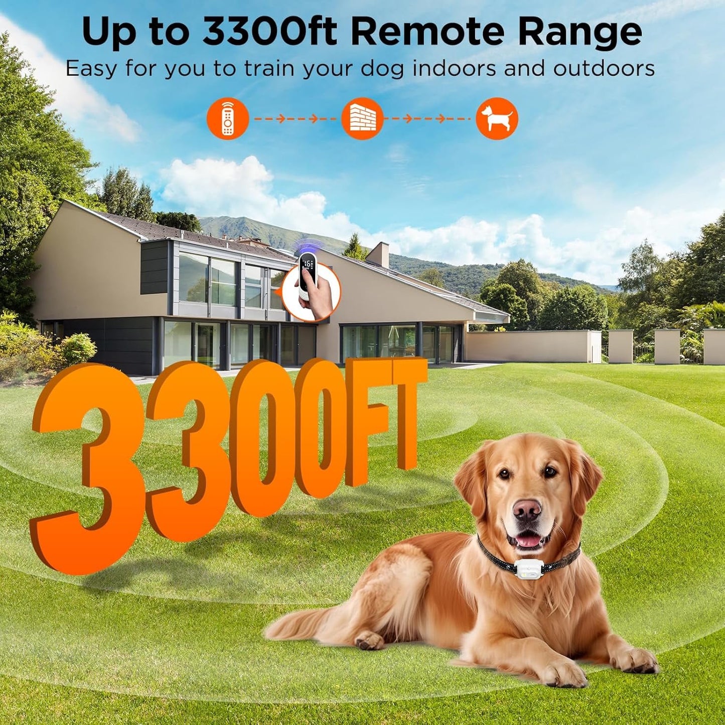 Dog Shock Collar, 3300ft Dog Training Collar with Remote, IPX7 Waterproof Rechargeable Sleek Modern Shock Collar with Beep, Vibration, Safety Shock, 8-120 lbs