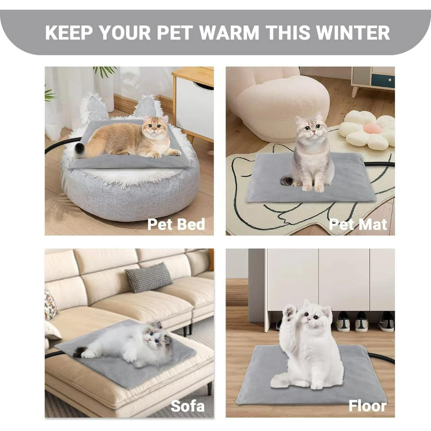 Cat Bed, OEIKPFN Warming Cat Bed for Indoor Cats & Small Dogs, Washable & Reflects Body Heat, 17.7''x17.7'', Gray