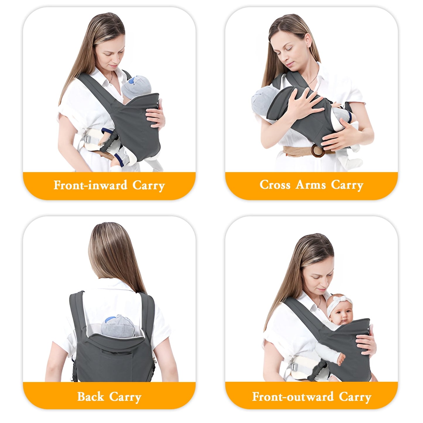 Yadala Baby Carrier, 4-in-1 Front and Back Toddler Carrier with Adjustable Hook, Soft Fabric and Breathable Mesh