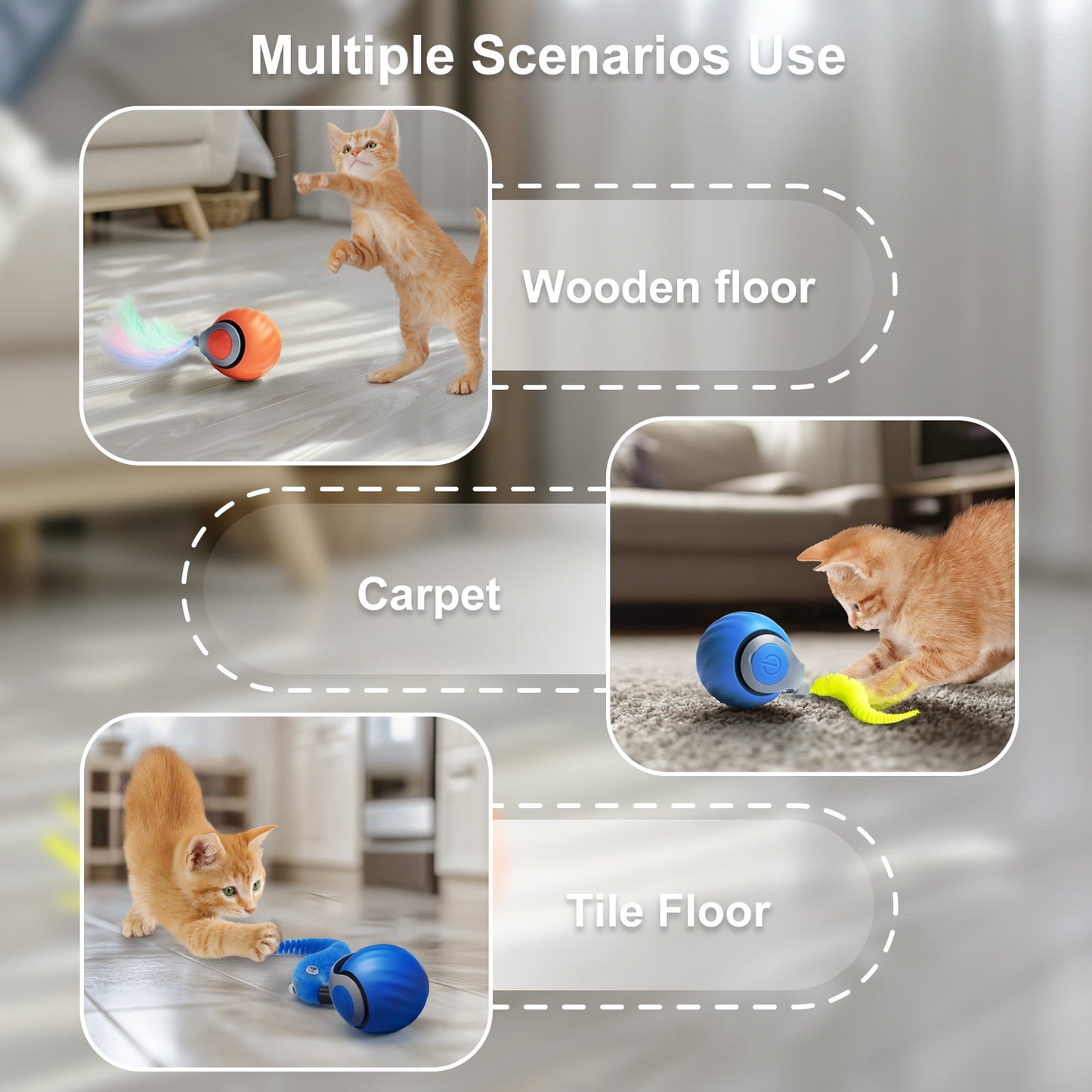 OEIKPFN Cat Toys for Indoor Cat Toy Smart Interactive Cat Toy Ball Rechargeable Two Speed Adjustment for Bored Indoor, Blue