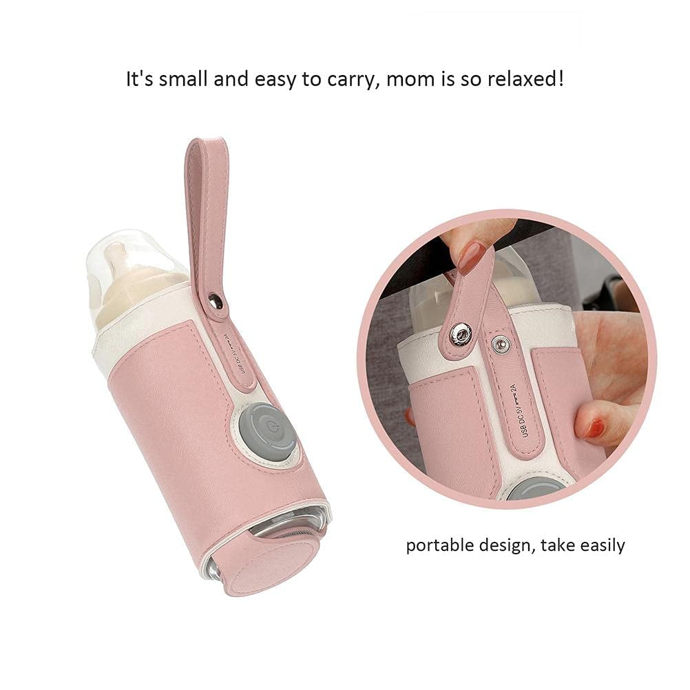 Bottle Warmer, Portable Baby Milk Warmer with 3 Levels Temperature for Breastfeeding Night Feeding Daily Use Travel, Pink